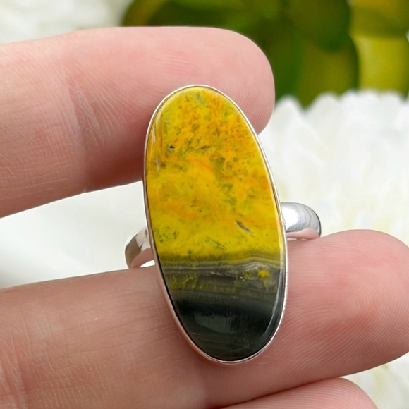 Sterling Silver 925 Bumble Bee Bumblebee Jasper Ring Size 8 Southwest New - Picture 3 of 12